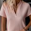 Летние женские полосатые блузки с короткими рукавами в стиле ретро, ​​однотонные топы с воротником-стойкой