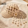 Bohemian Style Sun Hat Hand Crocheted Sunflower Baseball Cap, Tassel Bell Hat, Handmade Knit Cutout Floral Short Brim Cap Beanie Caps, Colored Casual