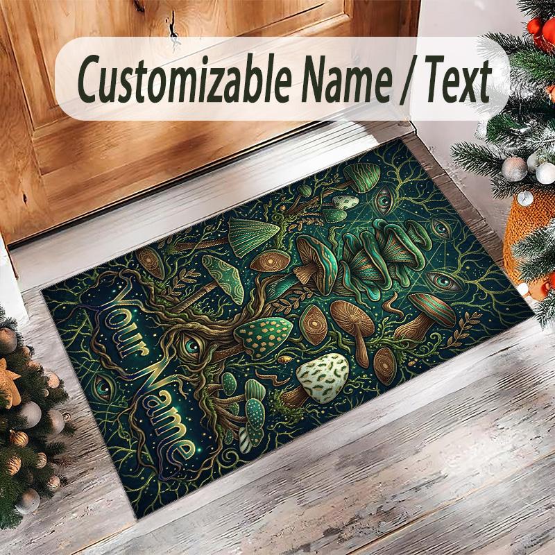 Forest Theme Crystal Velvet Floor Rug Personalized Custom Name Text Warm Carpet Home Decoration