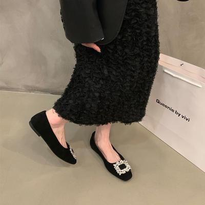 Серебристые туфли-лодочки на плоской подошве с квадратным носком и стразами, женская обувь, осень 2025, новые, для работы, черные туфли-бини