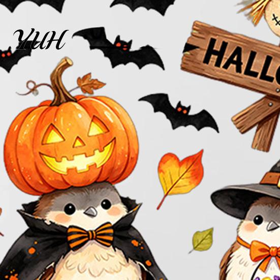 DIY Wall Mural for Kids Room Cartoon Halloween Sticker, Self Adhesive PVC Removable Decal, Wizard Decals Birds Scarecrows Jack-o-lanterns Pattern