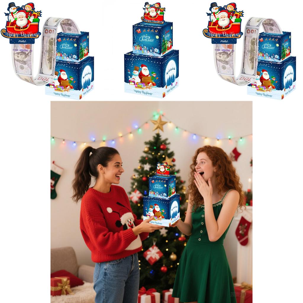 Santa Claus Double Layer Money Box With Gift Box For Christmas Party And Gift Giving