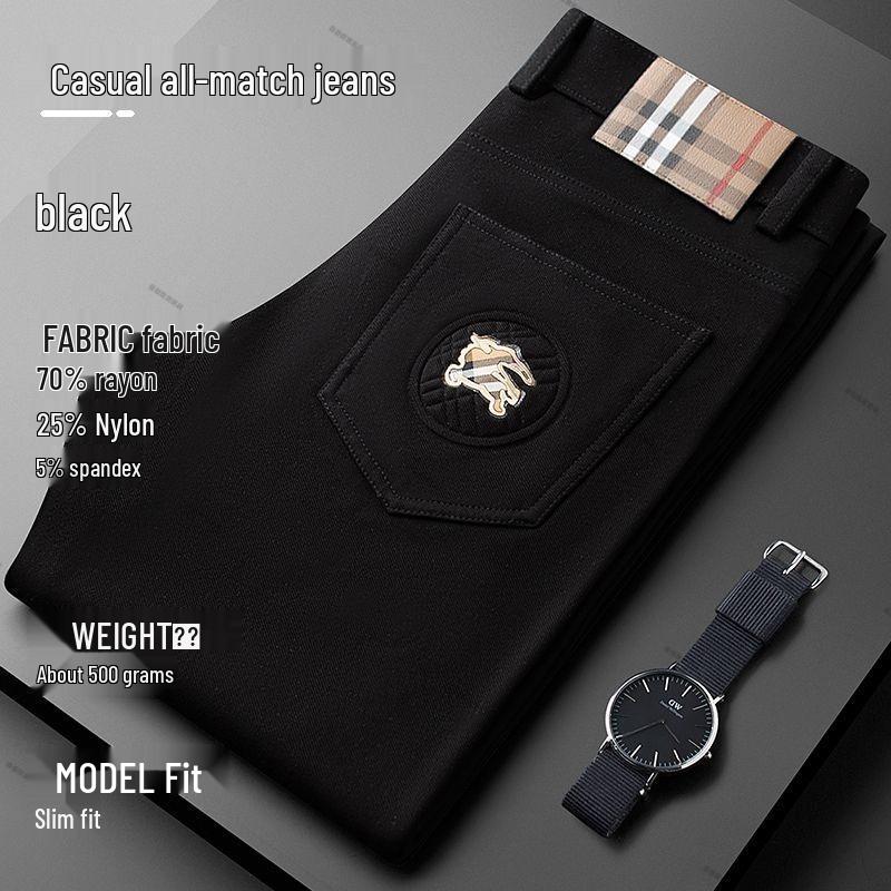 Белые мужские джинсы слим-фит, устойчивые к складкам - Стирка, прямой крой, Business Casual, легкая роскошь, модный бренд для осени и зимы.