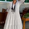 Женское платье макси с V-образным вырезом, длинными рукавами, однотонное длинное платье с оборками, плиссированным подолом, летнее платье для отдыха