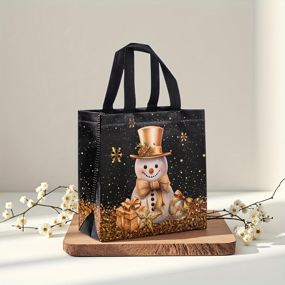 20pcs Festive Christmas Gift Bags - Snowman, Tree & Stocking Design, Black Handles, Non-Woven Tote Bags for Holiday Parties, Christmas Gift Bags