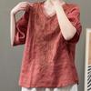 Cotton Linen Woman Blouses Embroidery V-Neck Solid Vintage Women's Clothing Shirts Blouse Summer Casual Camisas