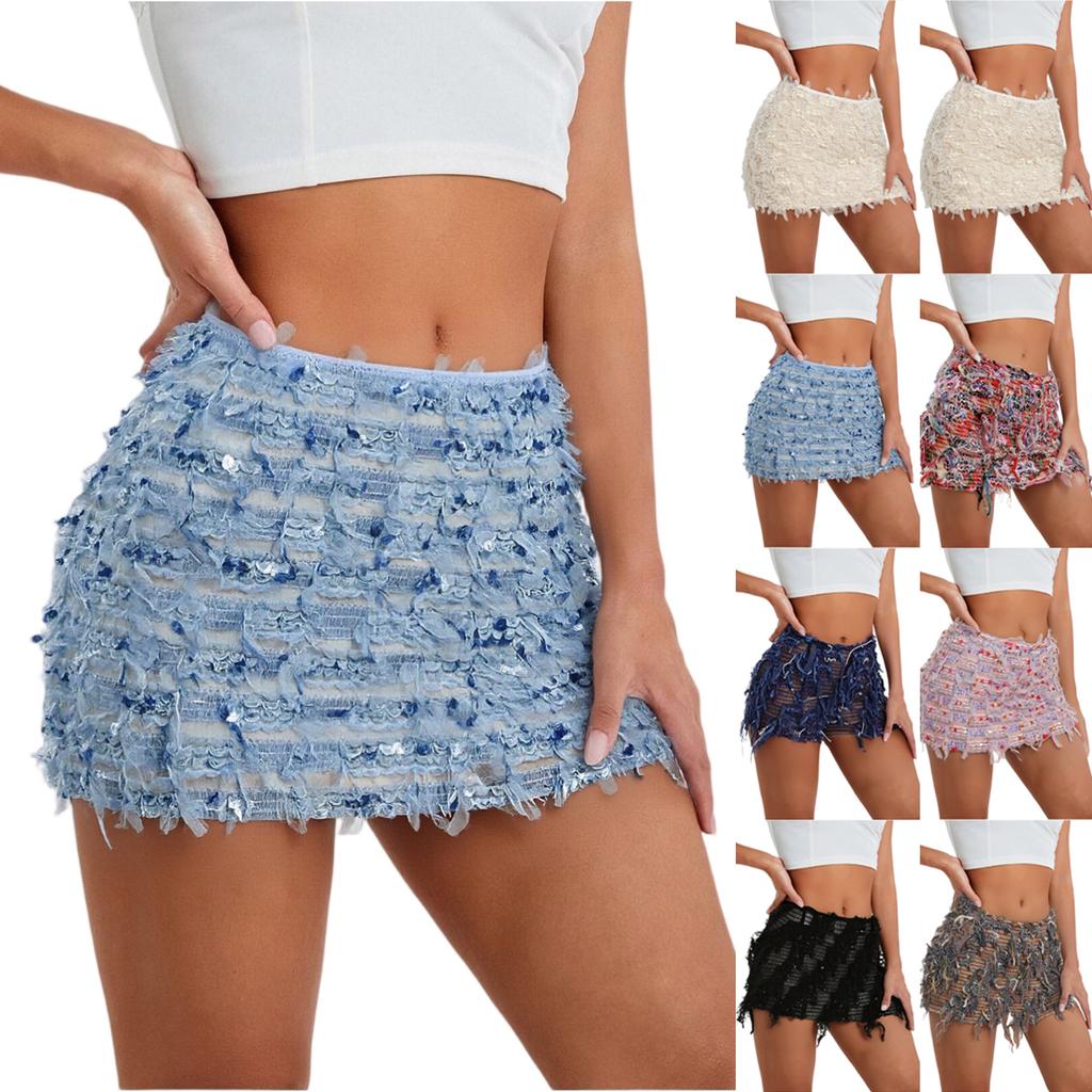 Sequin Skirt Glitter Skirt Women's Elastic Waist Glitter Skirt With Women's Sequin Skirt Glitter Skirt Elastic Waist Skirt A-line Hip Skirt