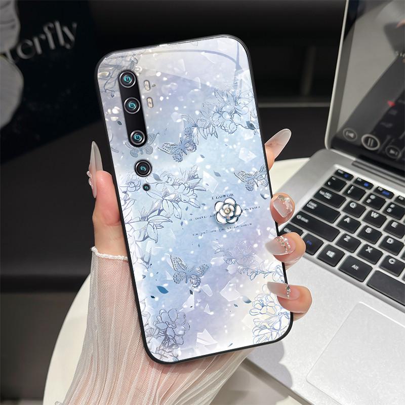 Tempered Glass Hard Phone Case For Xiaomi Mi Note 10 CC9 CC9E 9T 9 SE Lite A3 Redmi K20 Pro Luxury Butterfly Shockproof Cover