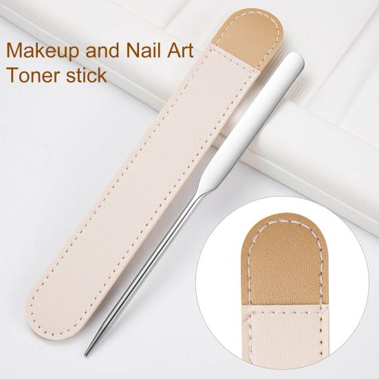 3 шт./компл. конец макияжа с кожаной палитрой, искусственный шпатель, крышка, двойная косая круглая головка, профессиональная нержавеющая сталь