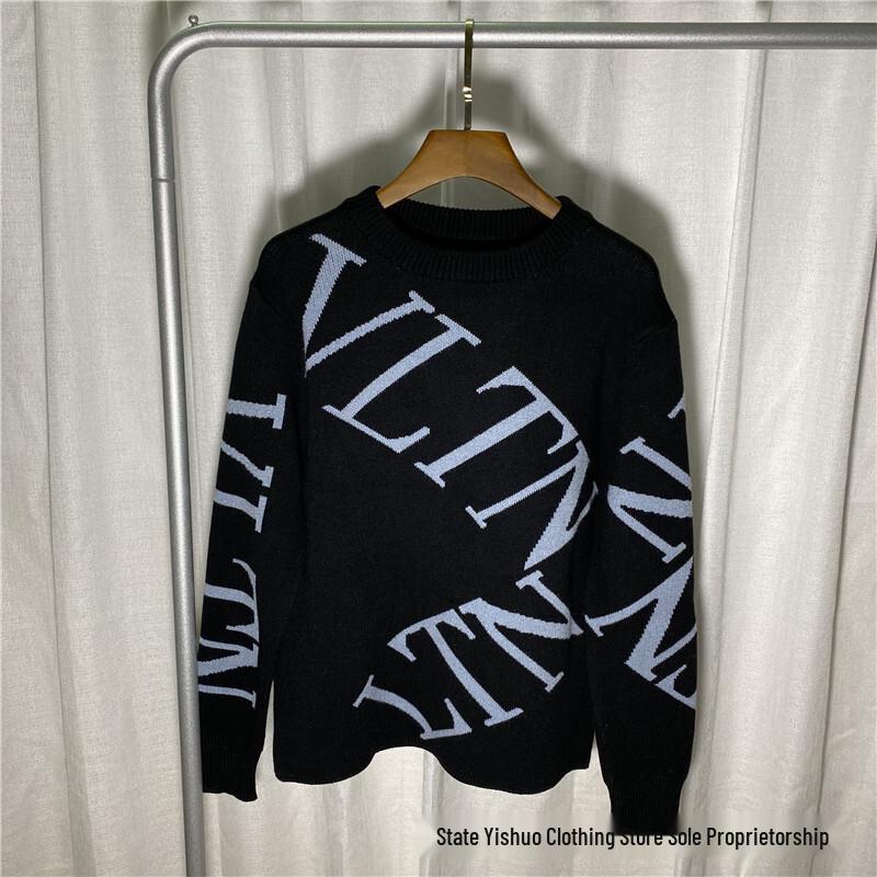 VT Valentino Унисекс вязаный свитер: 25 стилей, Свободный крой, Круглый вырез, Жаккардовый логотип-буква на груди.