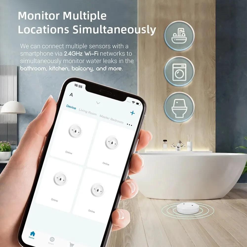 ZigBee3.0 Датчик протечки воды Сигнализация Датчик воды Детектор утечки Вода Затопление Утечка воды Управление через приложение Работает с Zigbee шлюзом