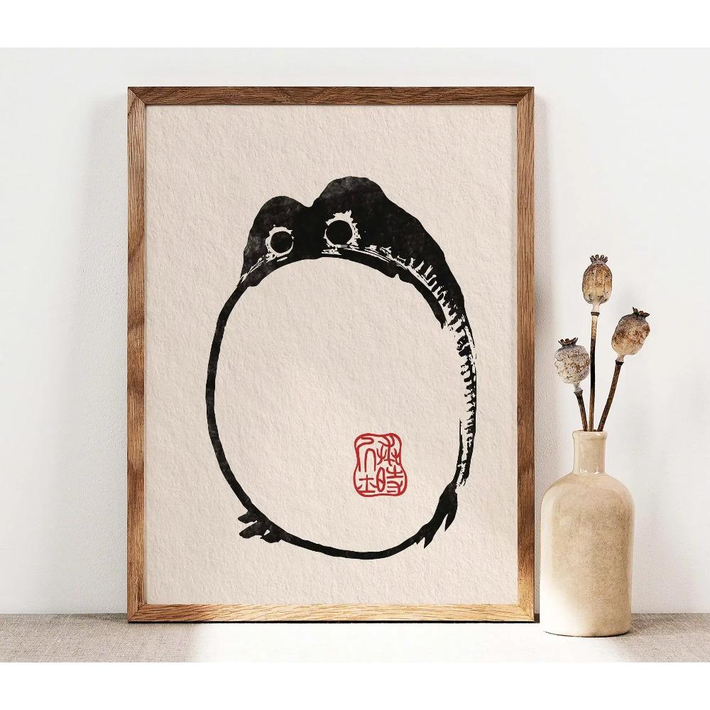 Vintage Animal Wall Art Japanese Black and White Print Pictures Home Gifts Matsumoto Hoji Funny Frog Canvas Painting
