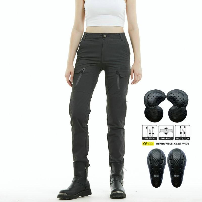 Womens Motorcycle Riding Pants - Slim Fit Vintage Utility Trousers With Multiple Pockets Abrasion Resistant Cycling