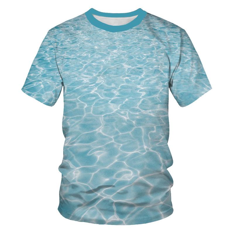 Футболки с коротким рукавом, весна-лето, мужская футболка с водяным льдом и 3D цифровой печатью, свободная облегающая мужская базовая футболка с круглым вырезом