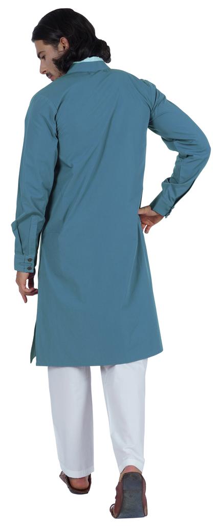 Atasi Мужская длинная однотонная кофта Henley с длинным рукавом и воротником-стойкой, этническая длинная