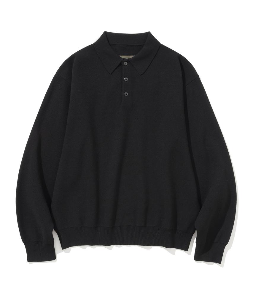 UNIFORM BRIDGE Collar L/S Polo Knit Black
