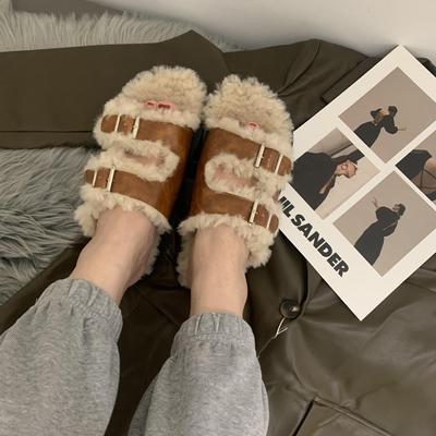 Да~ Интернет-знаменитости с теми же тапочками Мао Мао, которые носят женщины, 2025 новые мягкая кожа толстая подошва пряжка на одно слово с туфлями Мао Мао