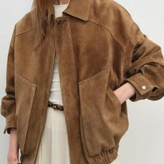 Женская куртка из натуральной кожи - Осенняя коллекция 2025 - Ретро-пальто из коричневой замши