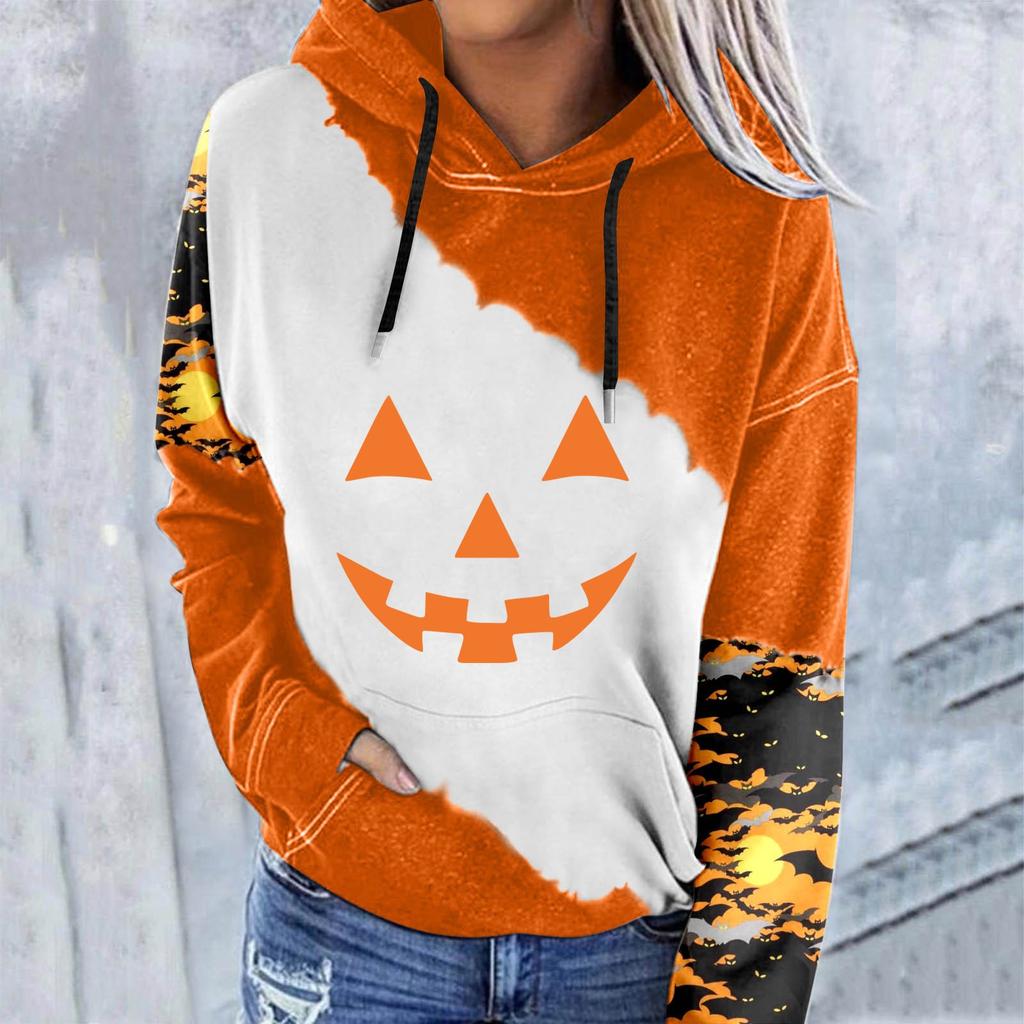 Женский повседневный модный пуловер с длинным рукавом и принтом Хэллоуина с капюшоном