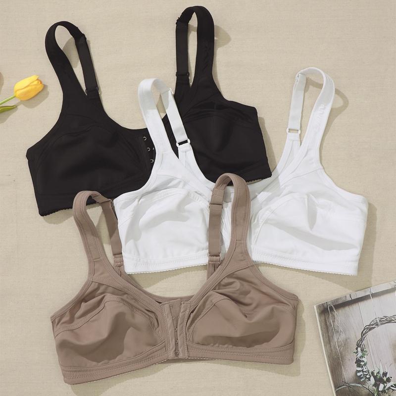 3 шт. Женские однотонные бюстгальтеры больших размеров с открытой передней частью, беспроводные, регулируемые сзади, нижнее белье для спорта и отдыха 0Xl-5Xl