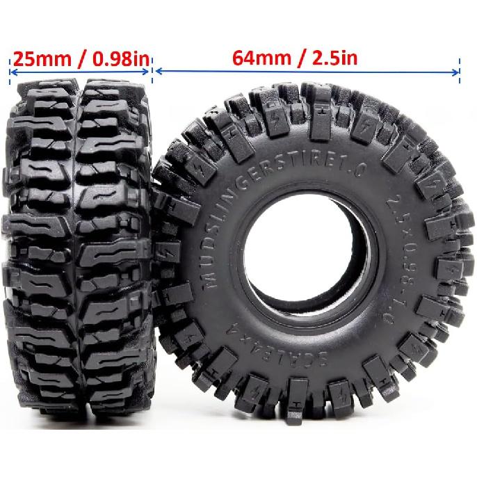 HOBBYSOUL 1.0 Tires 64 * 25mm 1.0 Mud Slingers Tires Super Soft Sticky 1.0 Crawler Tyre For RC 1/18 TRX4M 1/24 SCX24 FCX24 Upgrade