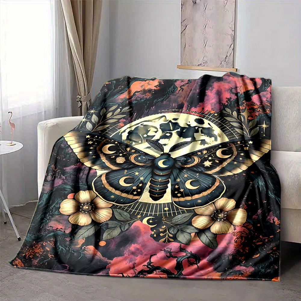 1PC Moonlit Moth Blanket, Throw For Sofa, Bed, Travel, Printing Blanket With Soft And Warm Fabric yy250918204