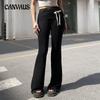 Spring and Autumn Women's Solid Color Lace Splicing Lace-Up Casual Flared Pants Trousers