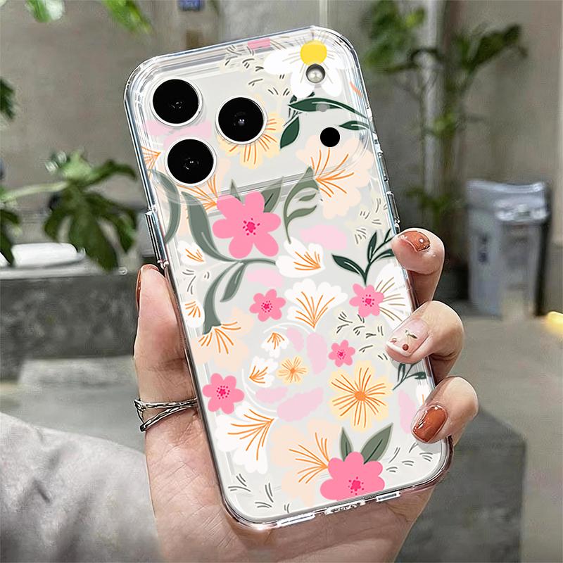 Чехол с узором из разноцветных цветов для iPhone 17 Pro Max Coque iPhone 16 15 14 13 12 Pro Max 11 Прозрачный ТПУ Силиконовый Мягкий Чехол