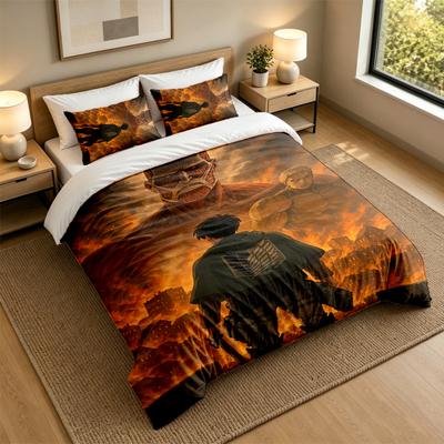Soft Bedding Set Attack On Titan Pattern, 1 Duvet Cover Plus 2 Pillowcases Stylish Bedroom Home Textile