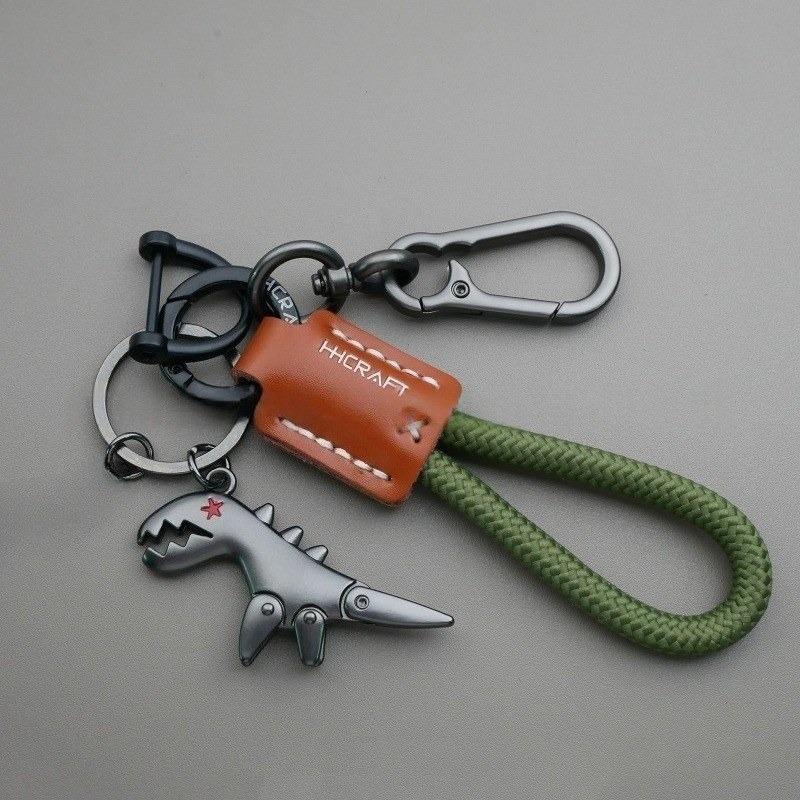 Премиальный плетеный кожаный металлический брелок в виде динозавра для мотоцикла, автомобиля, сумки, рюкзака, подвеска в подарок, аксессуары с браслетом