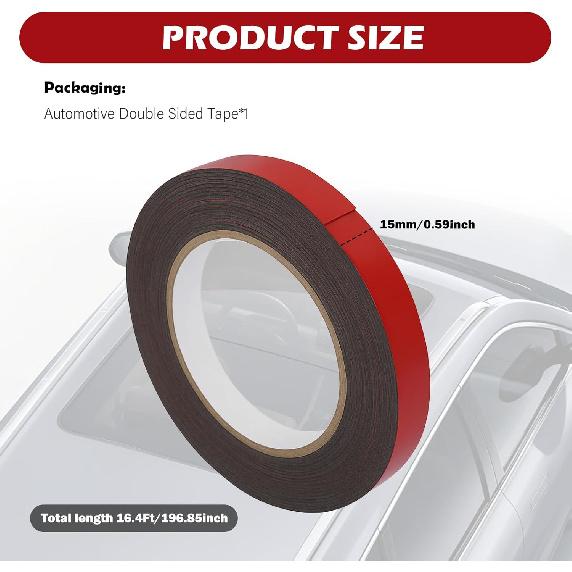 16.4Ft x 0.59" Automotive Double Sided Tape,High Adhesive Double Sided Automotive Tape for Car Badge/Automotives Trim,Versatile Double-Sided Tapes