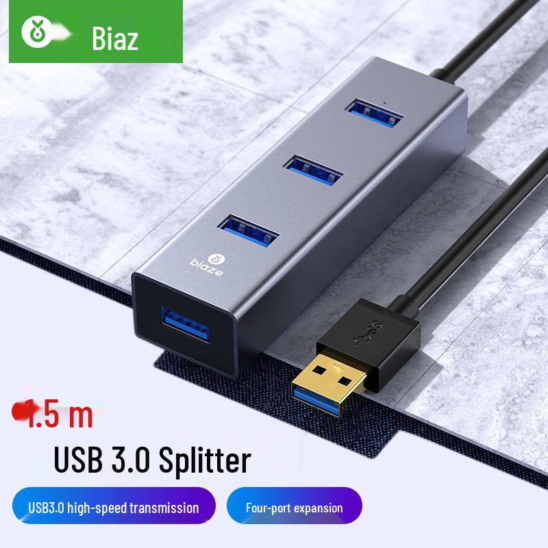 Biaz USB 3.0 Высокоскоростной 4-портовый полностью алюминиевый серый концентратор-разветвитель