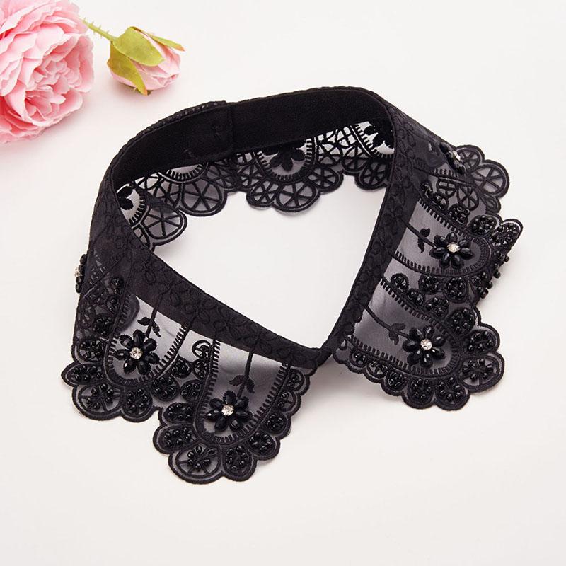 New Beading Lace Fake Collar Neckline Women White Lapel False Collars Woman Embroidery Removable Detachable Collar Tie Faux Col
