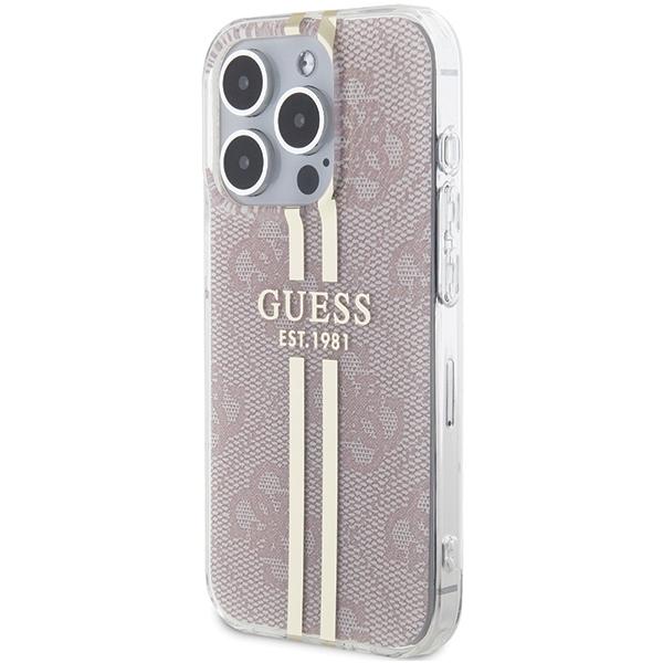 Etui do iPhone 14 Pro Max Guess Hardcase 4G Złote Paski Różowe