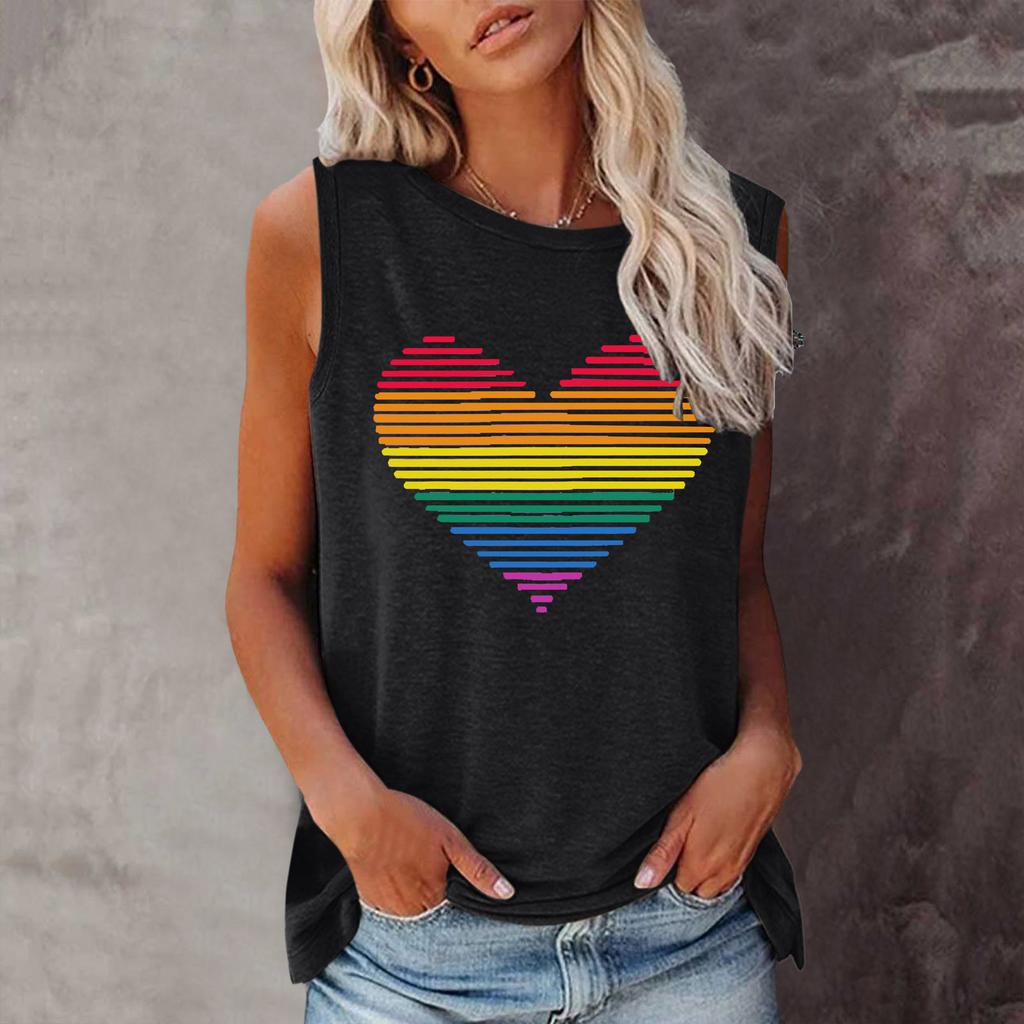 Rainbow Heart 3D Print Tank Tops Women Fashion Streetwear Summer Oversized O-Neck Vest Off Shoulder Sleeveless Woman Camisole