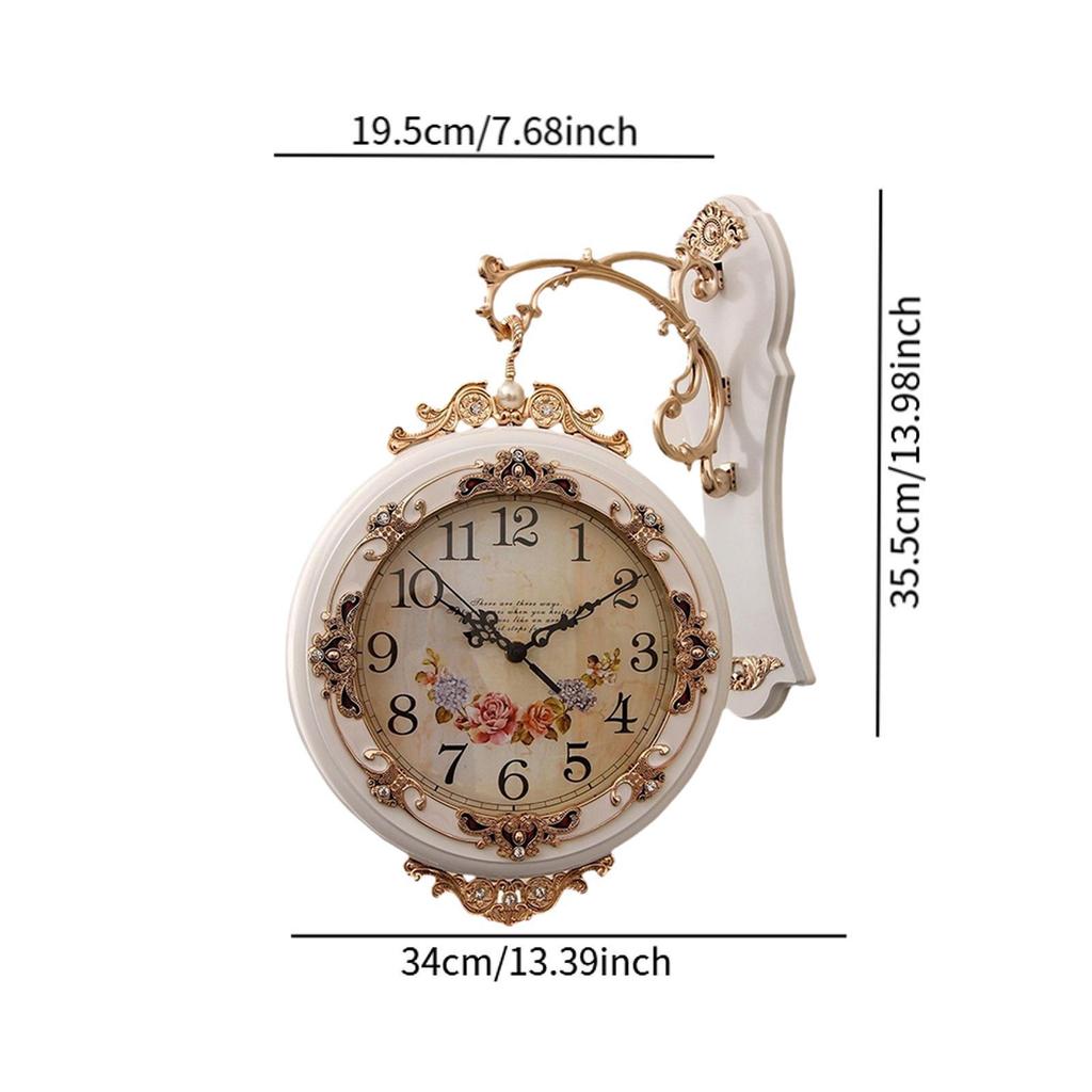360° Double Sided Wall Clock, European Vintage Hanging Clock, Silent Non-Ticking Decorative Art for Villa & Office, 1PK Case Set