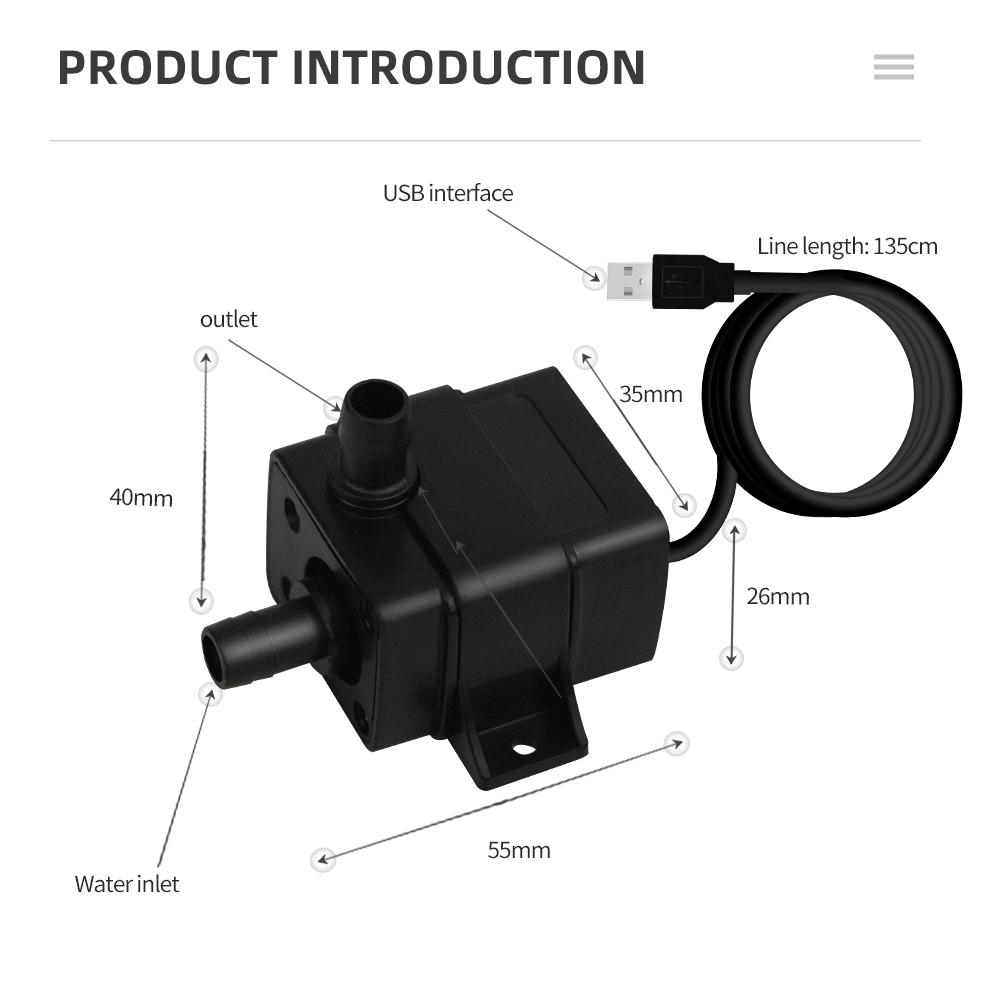 Ультра-тихий 5V USB Маленький насос 120 л/ч Мини погружной бытовой водяной насос для рыбоводного пруда, фонтана, пруда, аквариума