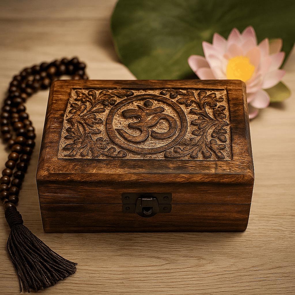 Wooden Keepsake Box Large Om 20x15x7.5cm