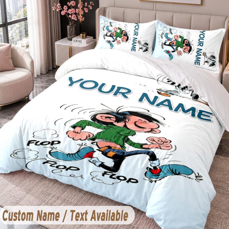 Custom Name Text 3Pcs Bedding Set Gaston Lagaffe Duvet Cover And Two Pillowcases