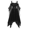 Women Casual Plus Size Cold Shoulder Dress Solid Color Chiffon Butterfly Sleeve Gothic Dress