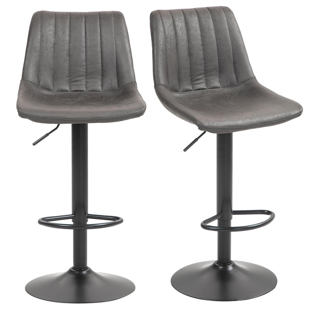 Set of 2 Bar Stools in Retro Design, Incl. Footrest, Height-Adjustable, Gas Lift, Dark Grey