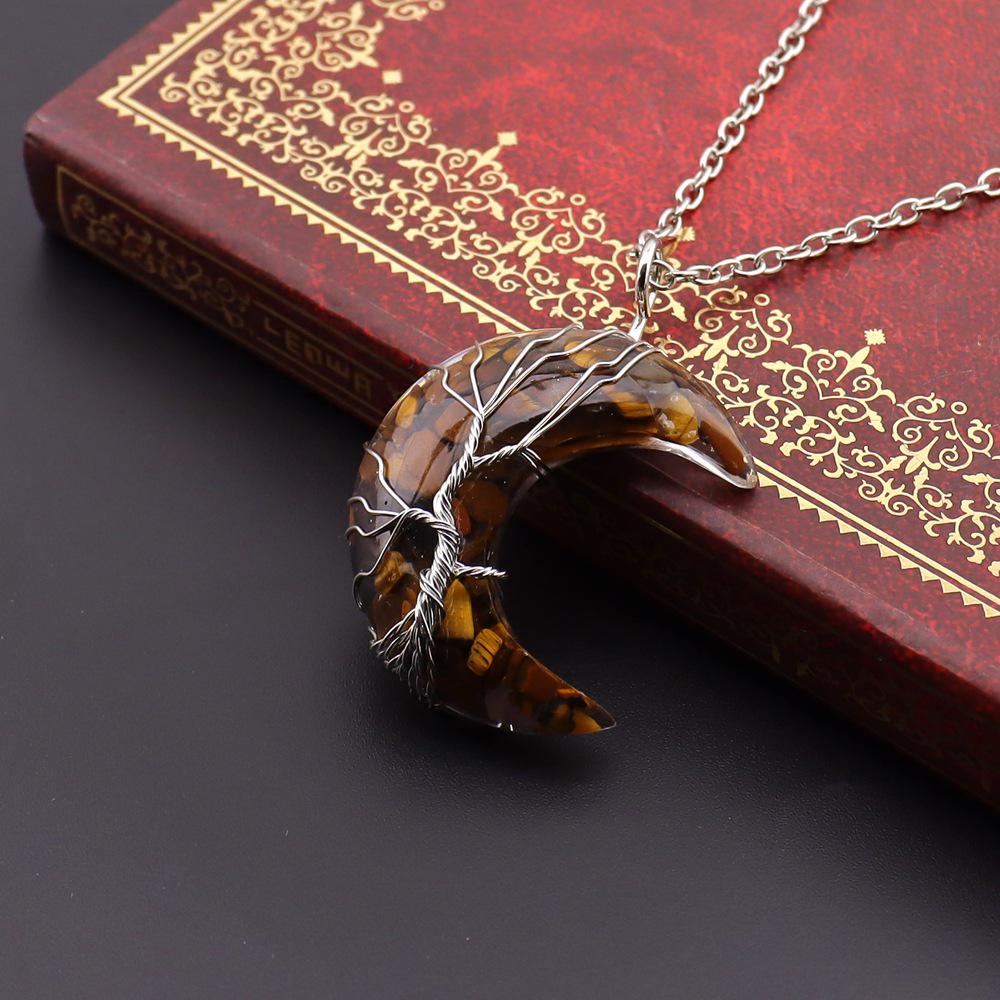 Ожерелье Chakela «Лунный Серп Древо Жизни» с Натуральными Кристаллическими Камнями