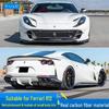 Fits Ferrari 812 N Models: Real Carbon Fiber Front Lip, Side Skirts, Center Lip, Rear Bumper Corners, Tail Wing Trim, Mirror Housings.
