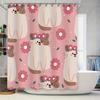 Pink Cat Shower Curtain with Flowers Pattern Unique Decorative Bath Liner for Kids Bathroom Accessories Home Decor (180x240cm)
