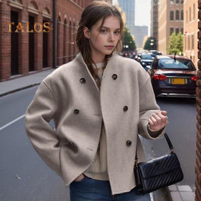 Осень-зима Женская куртка однобортная двубортная утолщенная кардиган свободная с длинными рукавами воротник стойка нагрудные карманы верхняя одежда пальто