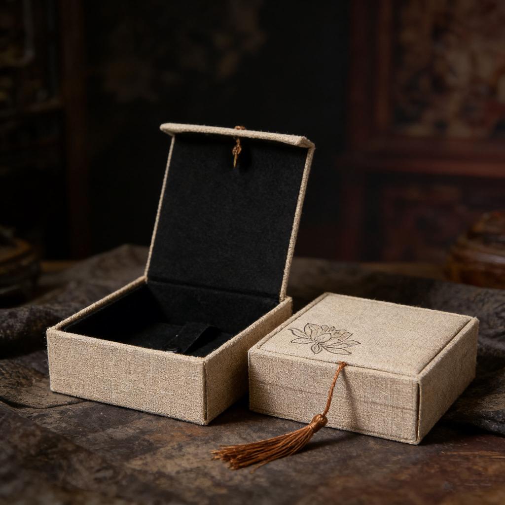Linen Tassel Jewelry Box, Bracelet & Prayer Beads Storage Case for Buddha Beads, Jade, Rings & Hand Strings