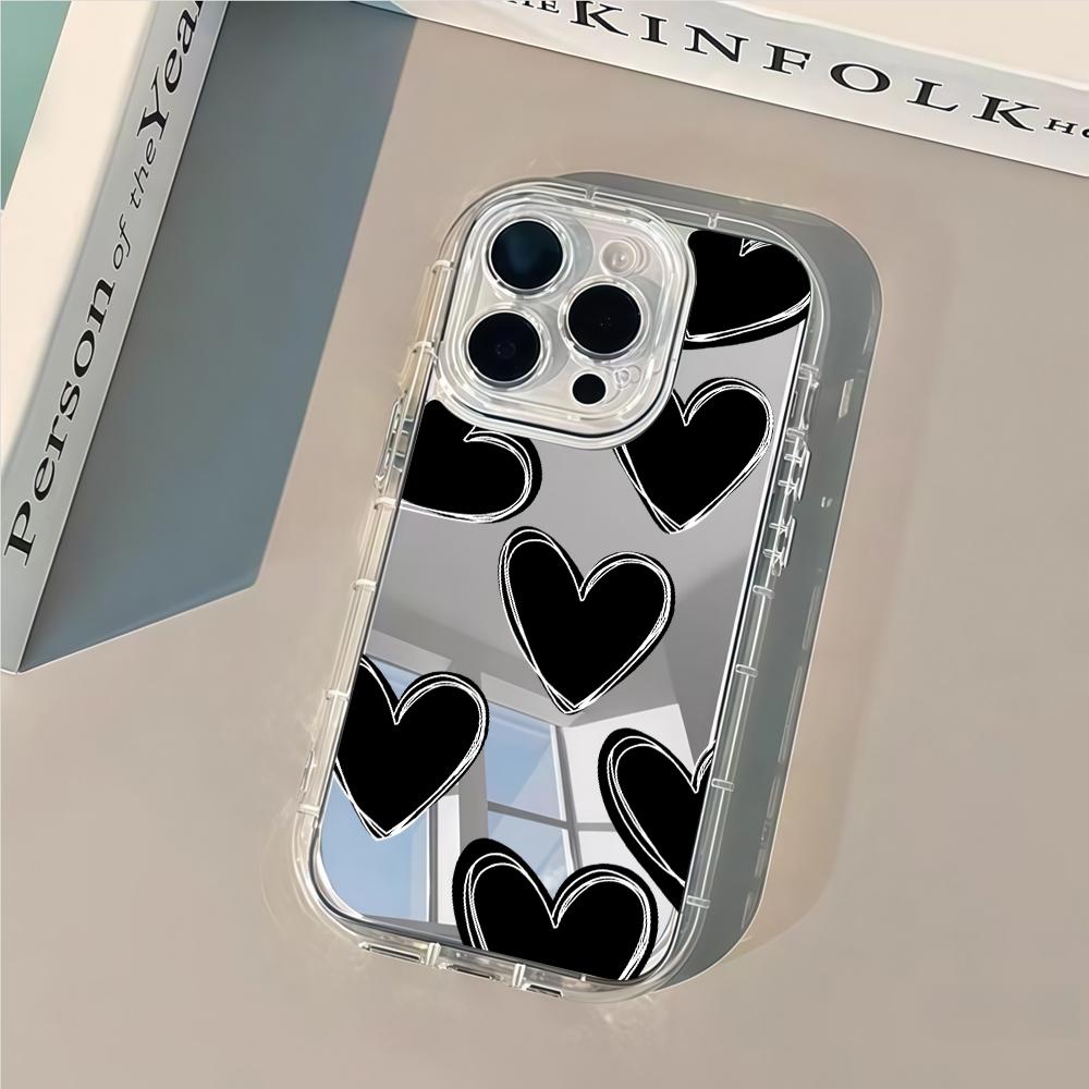Чехол для телефона iPhone 17 16 15 14 13 12 11 Pro Max XS X XR 7 8 Plus Зеркало для макияжа Ударопрочный Мягкий Популярный Милый Любовь Сердце Чехол