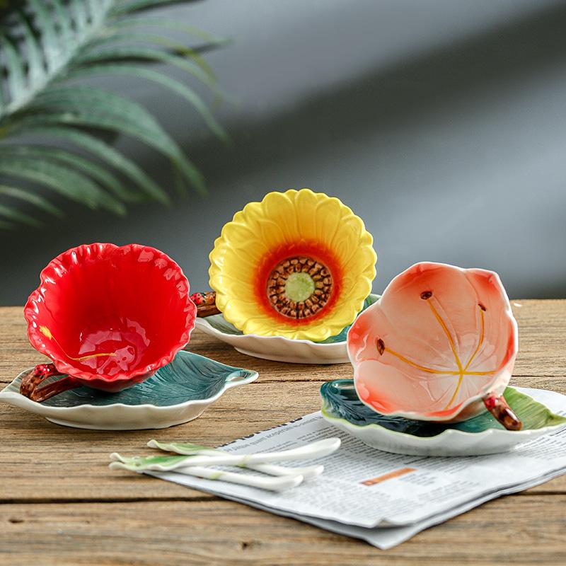 Фарфоровые кружки с эмалью подсолнечника, керамическая кофейная чашка из гибискуса, Clivia, оригинальный Taza Copo, домашний декор