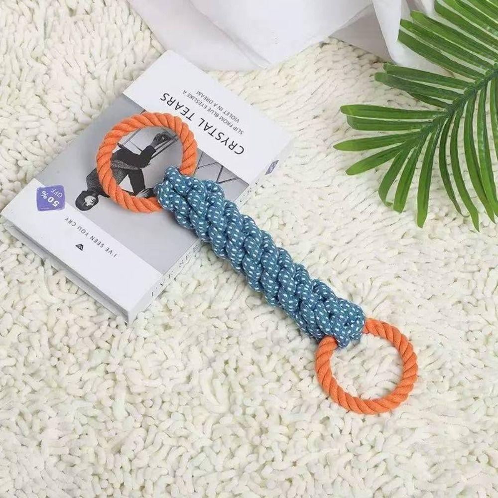Dual-Handle Double-Ring Dog Rope Toy Bite-Resistant Teeth Cleaning Chew Toy Tug Play
