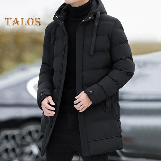 Мужское хлопковое пальто с капюшоном, завязками на шнурке, длинными рукавами, однотонная куртка, пальто с карманами, свободный крой, застежка-молния, стеганая верхняя одежда средней длины